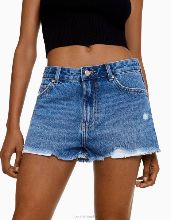 Blau Bershka Frauen Vintage-Jeansshorts mit Rissen H00J1717