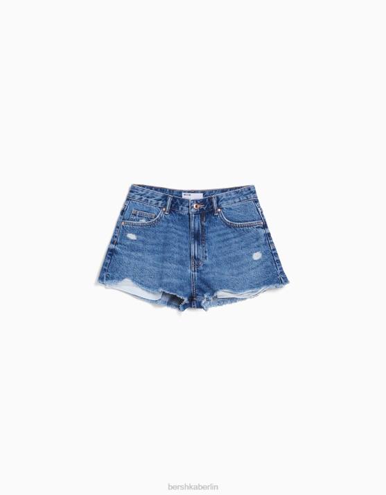 Blau Bershka Frauen Vintage-Jeansshorts mit Rissen H00J1717