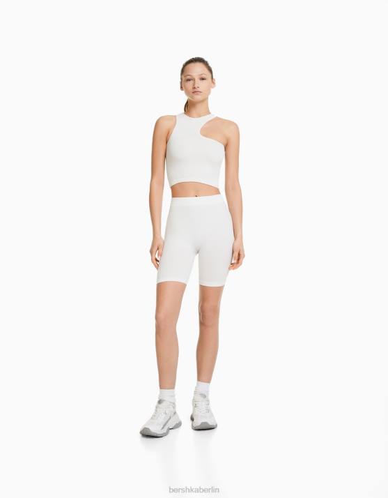 Creme Bershka Frauen Nahtlose, gerippte Leggings-Shorts H00J1703
