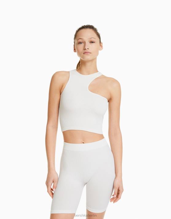 Creme Bershka Frauen Nahtlose, gerippte Leggings-Shorts H00J1703