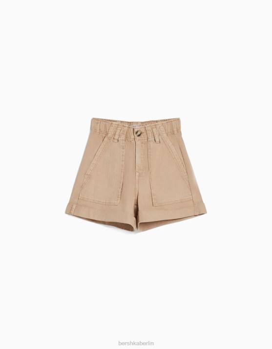 Kamel Bershka Frauen Bermudashorts aus Paperbag-Baumwolle H00J1690