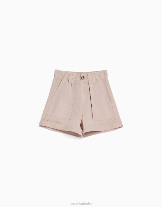 Rosa Bershka Frauen Bermudashorts aus Paperbag-Baumwolle H00J1689
