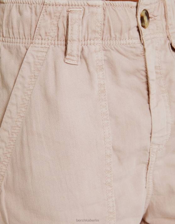 Rosa Bershka Frauen Bermudashorts aus Paperbag-Baumwolle H00J1689