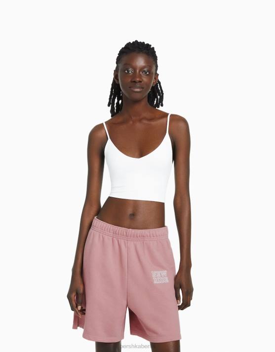 Rosa Bershka Frauen Plüsch-Baumwollshorts H00J1730