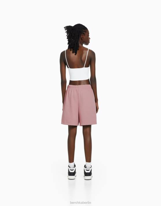 Rosa Bershka Frauen Plüsch-Baumwollshorts H00J1730