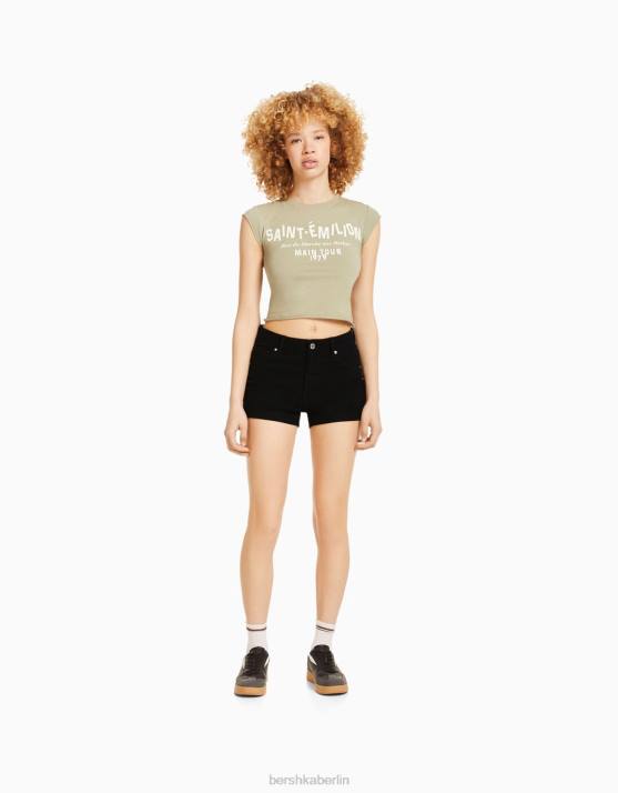 Schwarz Bershka Frauen Krempel-Jeansshorts H00J1728