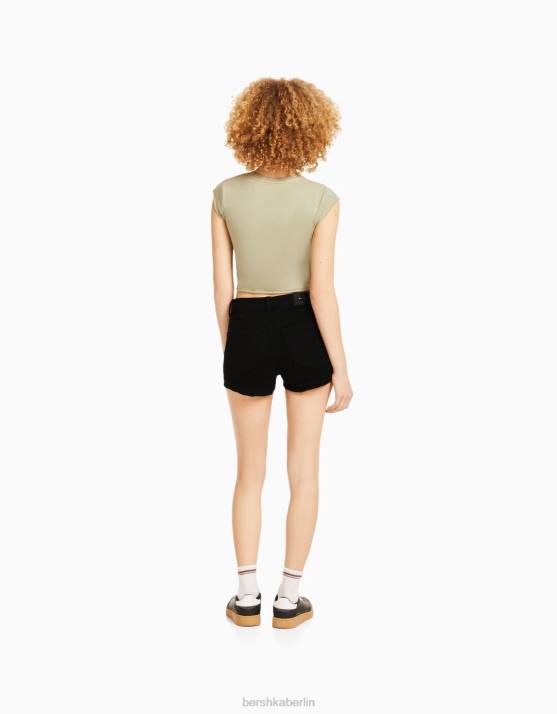 Schwarz Bershka Frauen Krempel-Jeansshorts H00J1728