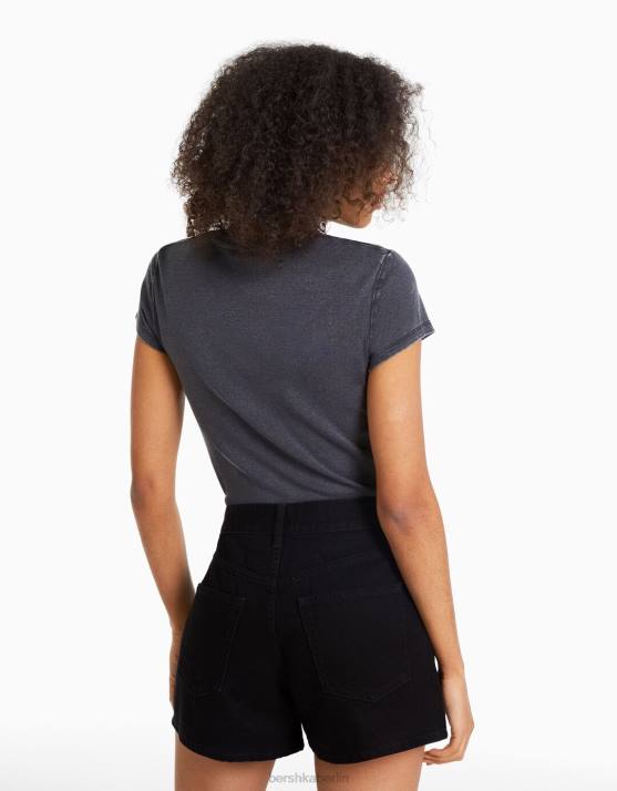 Schwarz Bershka Frauen Mom-Fit-Jeansshorts H00J1685