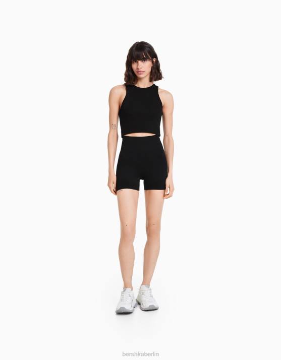 Schwarz Bershka Frauen Nahtlose Push-Up-Legging-Shorts H00J1462