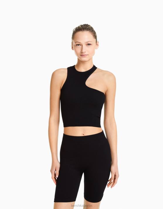 Schwarz Bershka Frauen Nahtlose, gerippte Leggings-Shorts H00J1469
