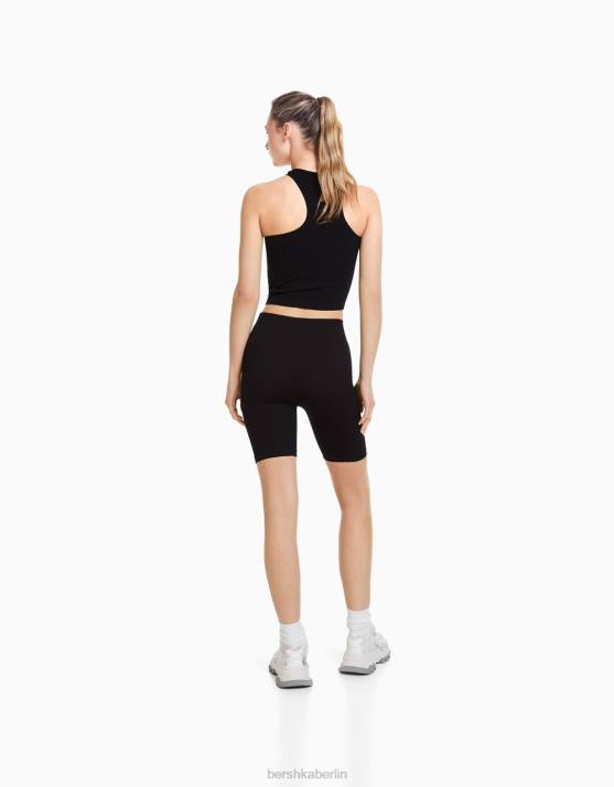 Schwarz Bershka Frauen Nahtlose, gerippte Leggings-Shorts H00J1469
