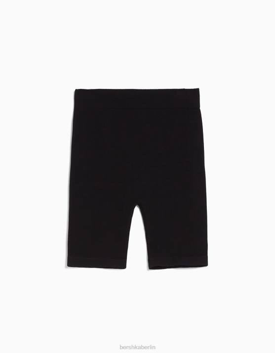 Schwarz Bershka Frauen Nahtlose, gerippte Leggings-Shorts H00J1469