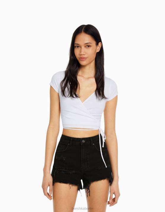 Schwarz Bershka Frauen zerrissene Jeansshorts mit Taschen H00J1682