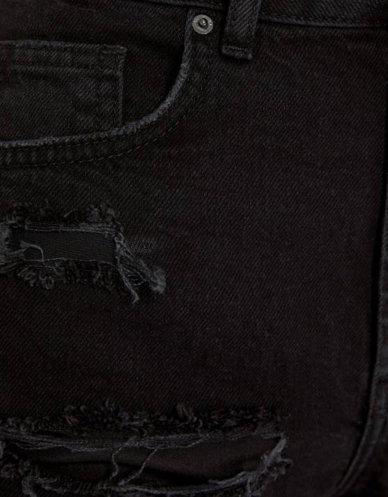 Schwarz Bershka Frauen zerrissene Jeansshorts mit Taschen H00J1682