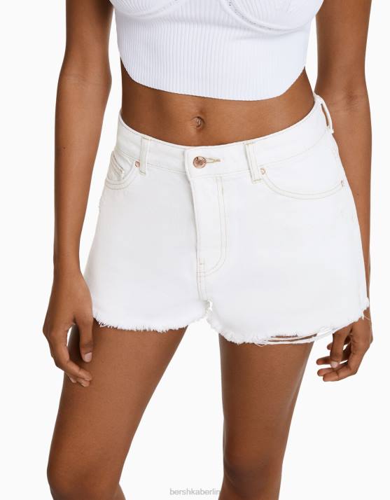 Weiss Bershka Frauen Vintage-Jeansshorts mit Rissen H00J1718