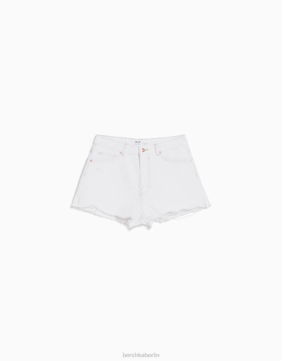 Weiss Bershka Frauen Vintage-Jeansshorts mit Rissen H00J1718