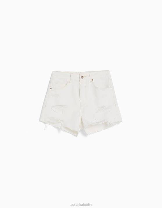 Weiss Bershka Frauen zerrissene Jeansshorts mit Taschen H00J1693
