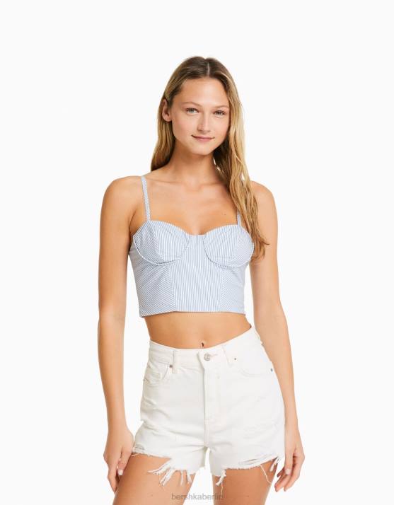 Weiss Bershka Frauen zerrissene Jeansshorts mit Taschen H00J1936