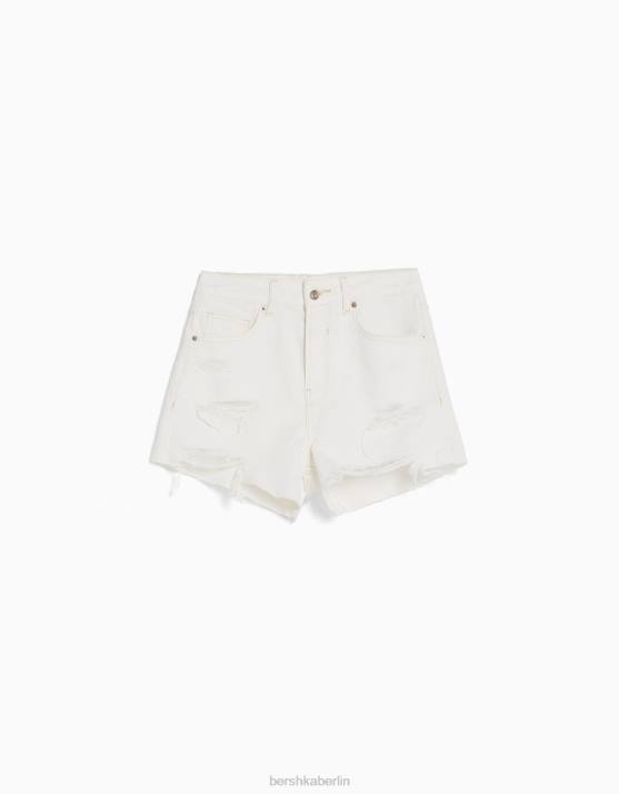 Weiss Bershka Frauen zerrissene Jeansshorts mit Taschen H00J1936