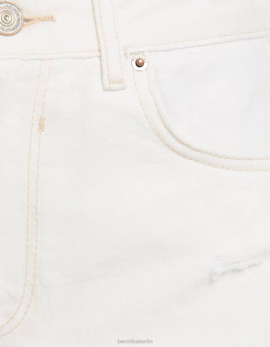 Weiss Bershka Frauen zerrissene Jeansshorts mit Taschen H00J1936
