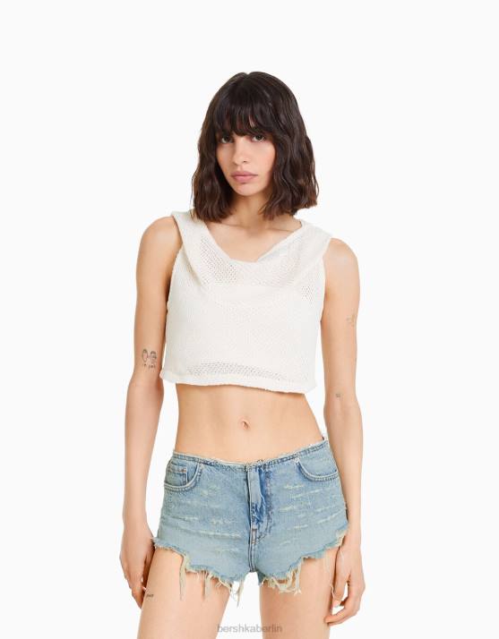 blau verwaschen Bershka Frauen zerrissene Jeansshorts mit Taschen H00J1676