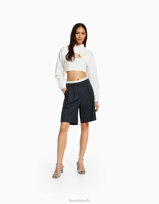 dunkelgrau Bershka Frauen maßgeschneiderte Bermudashorts H00J1686