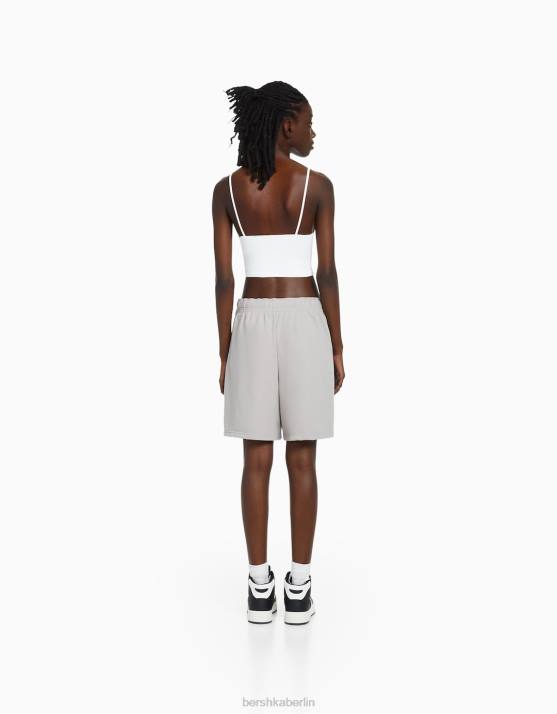 grau Bershka Frauen Plüsch-Baumwollshorts H00J1729