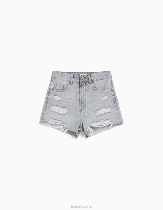 grau Bershka Frauen zerrissene Jeansshorts mit Taschen H00J1937