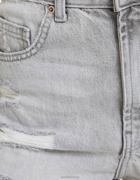 grau Bershka Frauen zerrissene Jeansshorts mit Taschen H00J1937