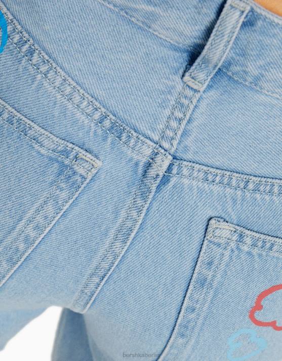 hellblau Bershka Frauen Bedruckte Denim-Bermudashorts H00J1722