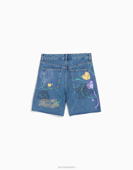 hellblau Bershka Frauen Bedruckte Denim-Bermudashorts H00J1723