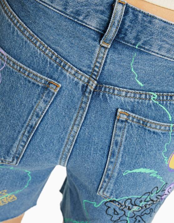 hellblau Bershka Frauen Bedruckte Denim-Bermudashorts H00J1723