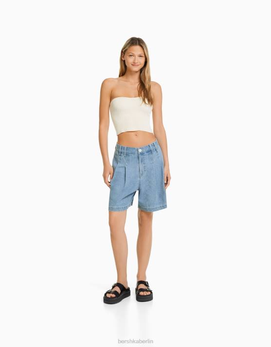 hellblau Bershka Frauen Denim-Bermudashorts H00J1681