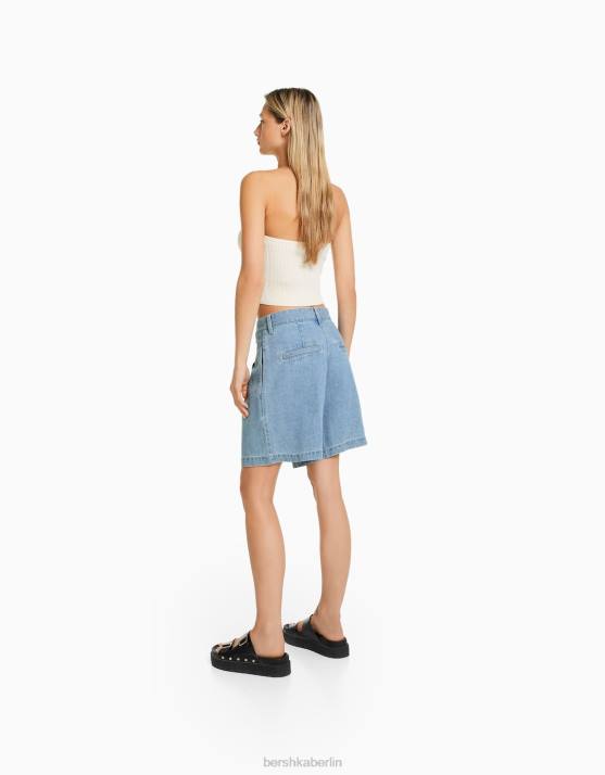 hellblau Bershka Frauen Denim-Bermudashorts H00J1681