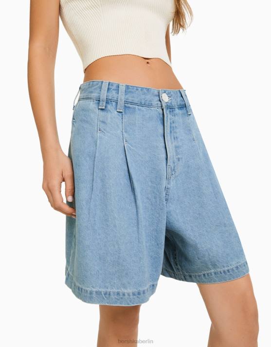 hellblau Bershka Frauen Denim-Bermudashorts H00J1681