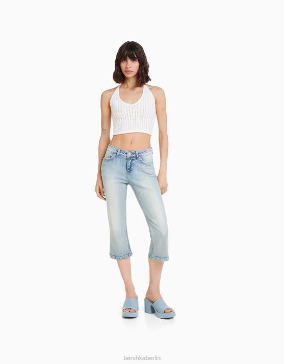hellblau Bershka Frauen Jeans-Capri-Bermudashorts H00J1678