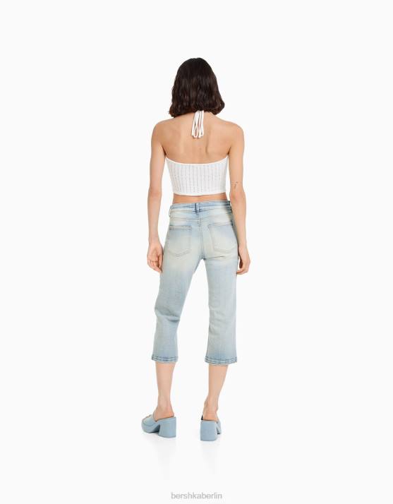 hellblau Bershka Frauen Jeans-Capri-Bermudashorts H00J1678