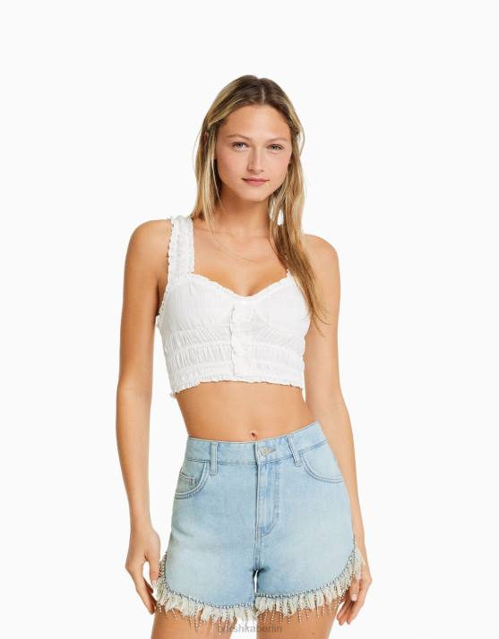 hellblau Bershka Frauen Jeansshorts mit Strassfransen H00J1715