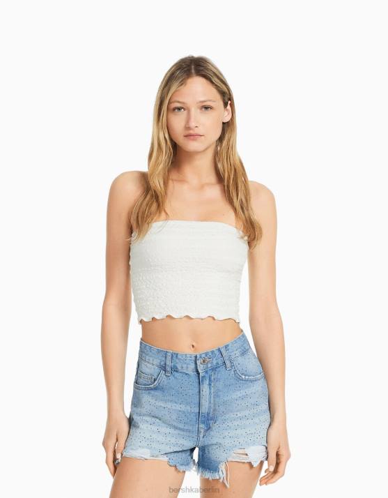 hellblau Bershka Frauen Jeansshorts mit Strasssteinen H00J1716