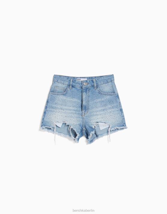 hellblau Bershka Frauen Jeansshorts mit Strasssteinen H00J1716