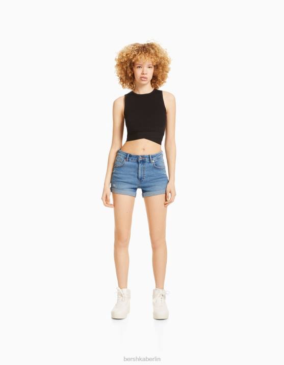 hellblau Bershka Frauen Krempel-Jeansshorts H00J1724