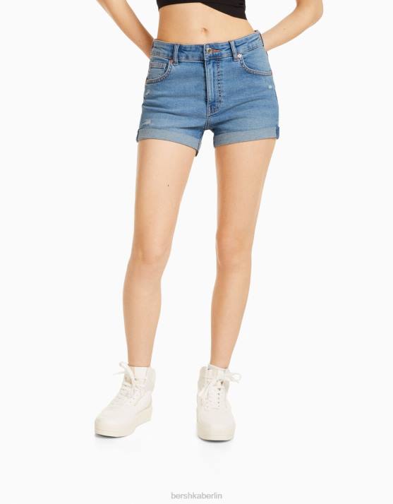 hellblau Bershka Frauen Krempel-Jeansshorts H00J1724