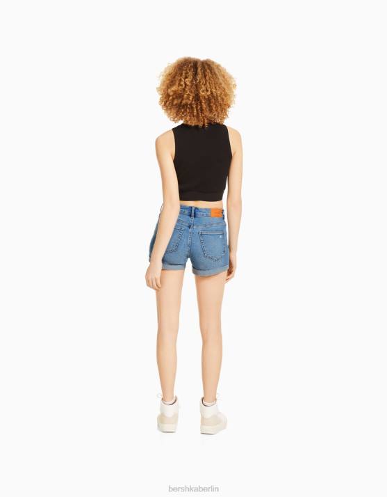 hellblau Bershka Frauen Krempel-Jeansshorts H00J1724