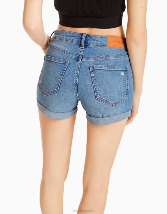 hellblau Bershka Frauen Krempel-Jeansshorts H00J1724