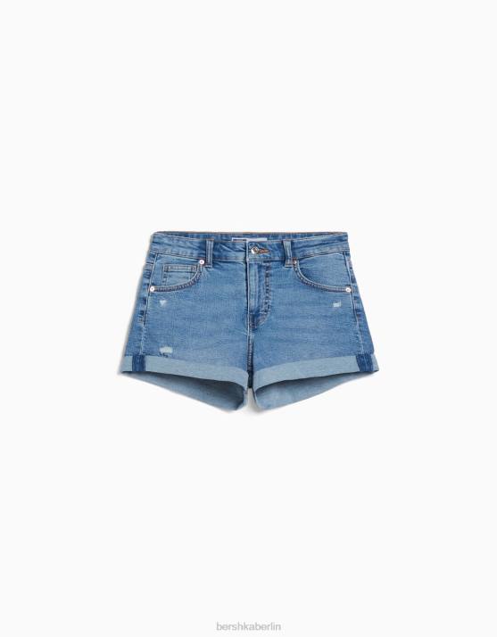 hellblau Bershka Frauen Krempel-Jeansshorts H00J1724