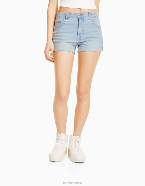hellblau Bershka Frauen Krempel-Jeansshorts H00J1726