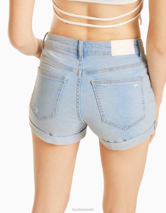 hellblau Bershka Frauen Krempel-Jeansshorts H00J1726