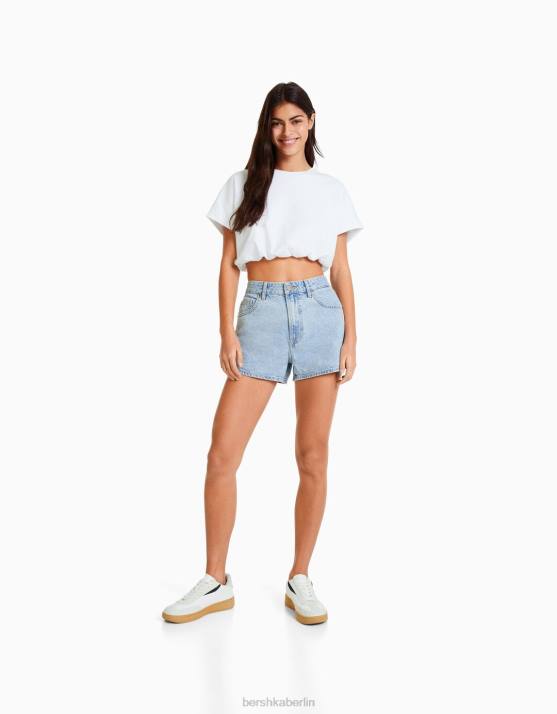 hellblau Bershka Frauen Mom-Fit-Jeansshorts H00J1679