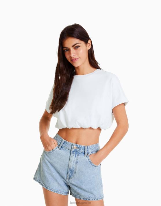 hellblau Bershka Frauen Mom-Fit-Jeansshorts H00J1679