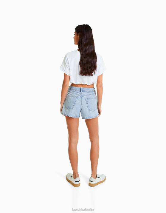 hellblau Bershka Frauen Mom-Fit-Jeansshorts H00J1679